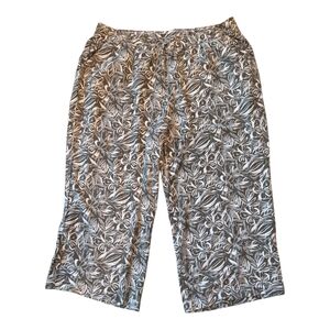 Briggs Woman New York Wide Leg Capri Flower Leaf Print Pants Plus Size 18W